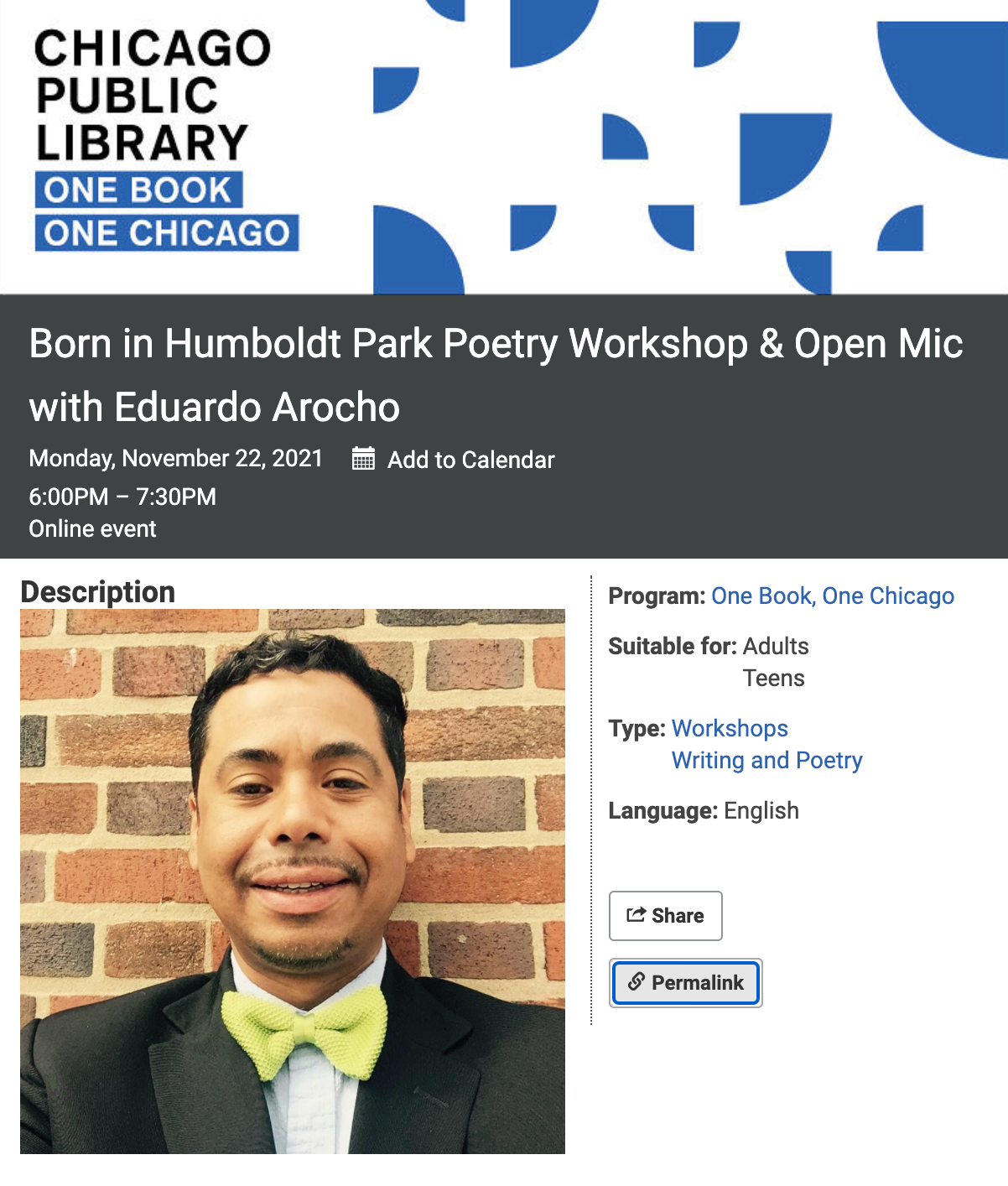 Born in Humboldt Park Poetry Workshop